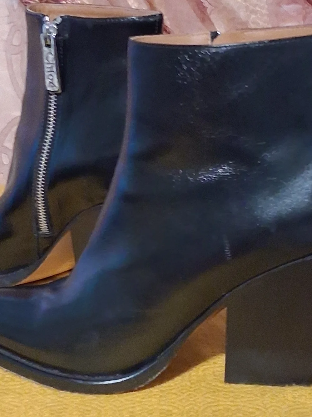 Chloe Black Leather Ankle Booties with Side Zip